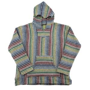 Frank's Baja Adult L Hoodie Pullover Striped Colorful Festival Poncho Rainbow